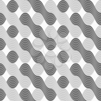Seamless geometric background. Modern monochrome 3D texture. Pattern with realistic shadow and cut out of paper effect.3D shades of gray interlocking striped waves.