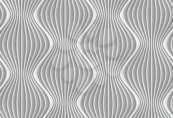 Seamless geometric background. Modern monochrome 3D texture. Pattern with realistic shadow and cut out of paper effect.3D vertical striped waves.