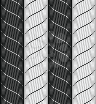 Seamless geometric background. Modern monochrome ribbon like ornament. Pattern with textured ribbons.Ribbons black and gray chevron pattern.