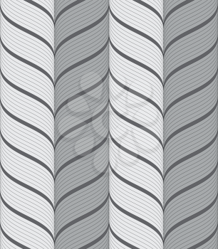Seamless geometric background. Modern monochrome ribbon like ornament. Pattern with textured ribbons.Ribbons gray vertical chevron pattern.