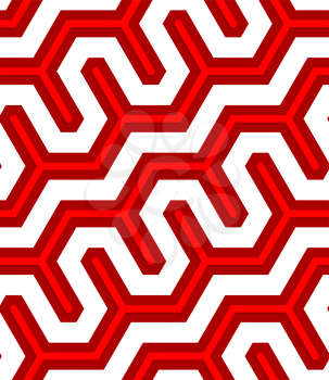 Seamless geometric background. Pattern with realistic shadow and cut out of paper effect.Colored.3D colored deep red diagonal fence.