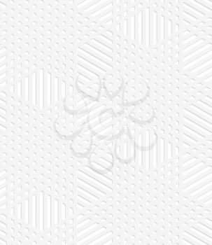 Seamless geometric background. Pattern with realistic shadow and cut out of paper effect.White 3d paper.3D white perforated striped stars.