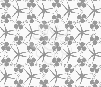 Seamless geometric pattern. Gray abstract geometrical design. Flat monochrome design.Monochrome gray spirals and clovers.