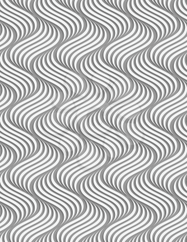White and gray background with cut out of paper effect. Modern 3D seamless pattern.Paper cut out wavy ripples on gray.