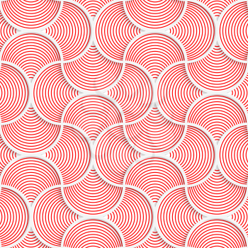 Seamless geometric background. Pattern with realistic shadow and cut out of paper effect.3D red slim striped pin will grid.
