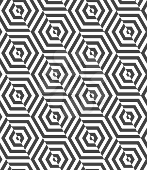 Geometric background with black and white stripes. Seamless monochrome  pattern with zebra effect.Alternating black and white diagonally cut hexagons.