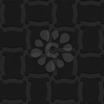 Seamless geometric background. Pattern with 3D texture and realistic shadow.Textured black plastic solid spool shape.