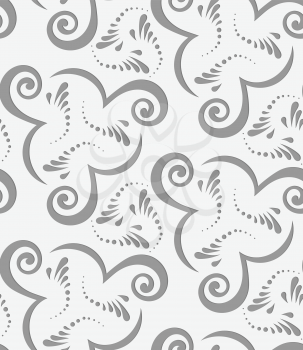 Perforated flourish with spirals.Seamless geometric background. Modern monochrome 3D texture. Pattern with realistic shadow and cut out of paper effect.