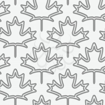 Perforated maple leaves double countered.Seamless geometric background. Modern monochrome 3D texture. Pattern with realistic shadow and cut out of paper effect.