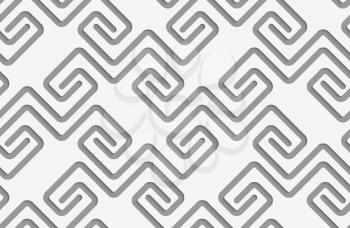 Perforated square spirals fastened.Seamless geometric background. Modern monochrome 3D texture. Pattern with realistic shadow and cut out of paper effect.