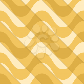 Retro 3D yellow waves diagonally cut.Abstract layered pattern. Bright colored background with realistic shadow and thee dimentional effect.