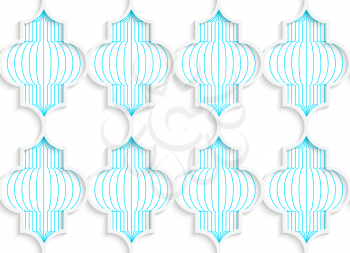Colored 3D blue vertical Chinese lanterns.Seamless geometric background. Modern 3D texture. Pattern with realistic shadow and cut out of paper effect.