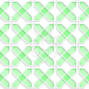 Colored 3D green striped crosses.Seamless geometric background. Modern 3D texture. Pattern with realistic shadow and cut out of paper effect.