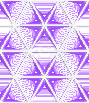 Colored 3D purple striped hexagonal grid.Seamless geometric background. Modern 3D texture. Pattern with realistic shadow and cut out of paper effect.