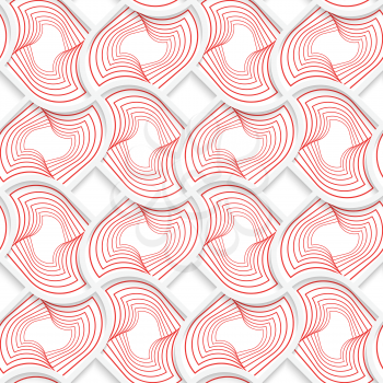 Colored 3D red striped pedals with grid.Seamless geometric background. Modern 3D texture. Pattern with realistic shadow and cut out of paper effect.