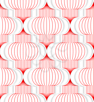Colored 3D red vertical Chinese lanterns.Seamless geometric background. Modern 3D texture. Pattern with realistic shadow and cut out of paper effect.
