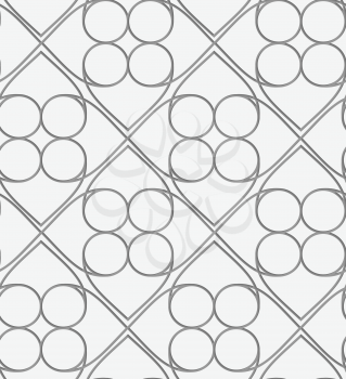 Perforated squares and circles.Seamless geometric background. Modern monochrome 3D texture. Pattern with realistic shadow and cut out of paper effect.