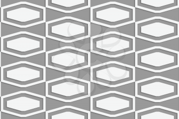 Perforated squashed hexagons in grid.Seamless geometric background. Modern monochrome 3D texture. Pattern with realistic shadow and cut out of paper effect.