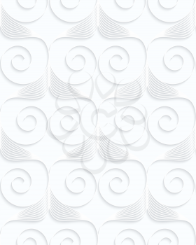 Quilling white paper stripes and spirals in row.White geometric background. Seamless pattern. 3d cut out of paper effect with realistic shadow.