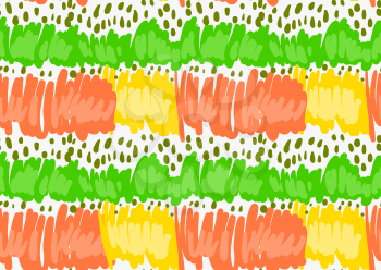 Abstract green and orange scribble with dots.Hand drawn with paint brush seamless background.Modern hipster style design.