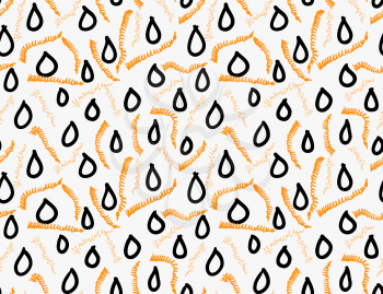 Marker drawn orange scribbles and black water drops.Hand drawn with marker seamless background.Modern hipster style design.