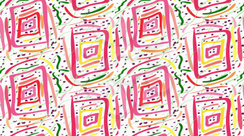 Painted pink squares and green scribbles.Hand drawn with paint brush seamless background. Abstract colorful texture. Modern irregular tillable design.