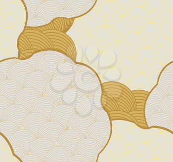 Striped arcs cut in shapes yellow colors.Hand drawn seamless background. Creative handmade design for fabric textile fashion. Japanese motives in vintage retro colors.