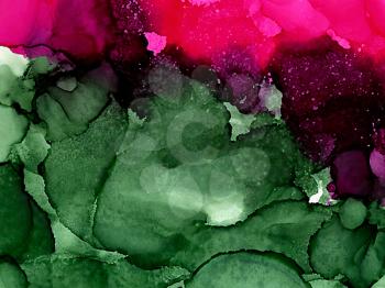Abstract bright pink green textured.Colorful background hand drawn with bright inks and watercolor paints. Color splashes and splatters create uneven artistic modern design.