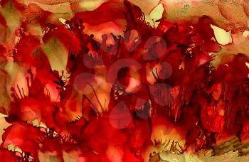 Abstract bright red with texture.Colorful background hand drawn with bright inks and watercolor paints. Color splashes and splatters create uneven artistic modern design.