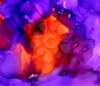 Orange pink purple paint texture.Colorful background hand drawn with bright inks and watercolor paints. Color splashes and splatters create uneven artistic modern design.