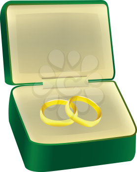 Royalty Free Clipart Image of Wedding Bands in a Jewellery Case