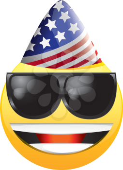 Royalty Free Clipart Image of a Happy Face in an American Hat Wearing Sunglasses