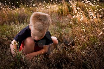 A young blond child in the nature