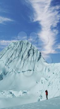 Royalty Free Photo of a Climber on the Alpamayo Peak in the Cordilleras Mountains