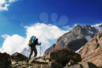 Royalty Free Photo of a Hiker in the Mountain