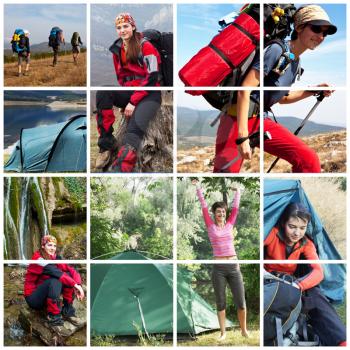 Royalty Free Photo of a Collage of Women Hiking