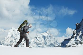 Royalty Free Photo of a Backpacker in the Himalayan Mountains