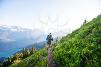 Royalty Free Photo of a Hiker in the Mountains