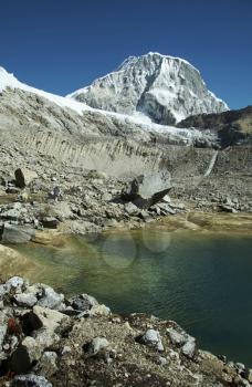 Royalty Free Photo of a Lake and Ranrapalka Peak in the Cordilleras Mountains