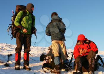 Royalty Free Photo of Backpackers in the Snow