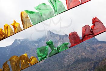 Royalty Free Photo of Flags at a Mountain