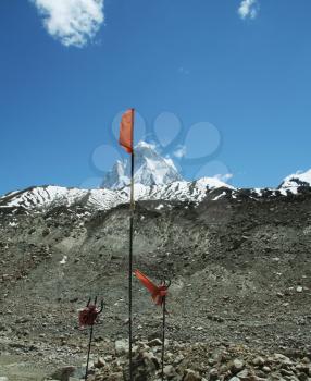 Royalty Free Photo of Shivling Peak and Flags