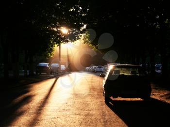 Royalty Free Photo of a Street at Sunset