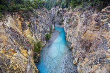 Blue river in narrow canyon in the Chile