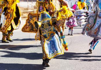 Authentic Colorful Carnival on the streets of Puno, Peru near the high altutude