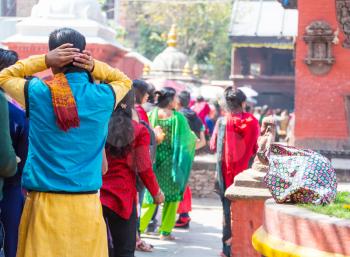 Nepalese people in traditional religion ceremony in the temple, Kathmandy, Nepal
