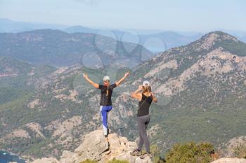 Girls photographing  in hike in Turkey mountains