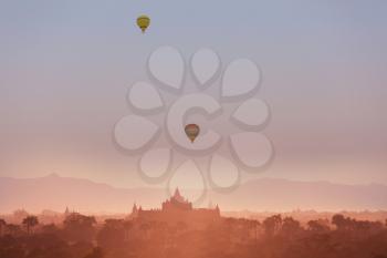 Famous ancient city Bagan at sunset in Myanmar