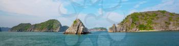 Beautiful natural cliffs in Ha Long Bay at the Gulf of Tonkin of the South China Sea, Vietnam.