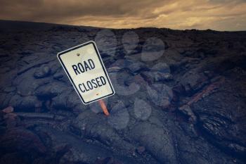 Road closed by lava in Hawaii island